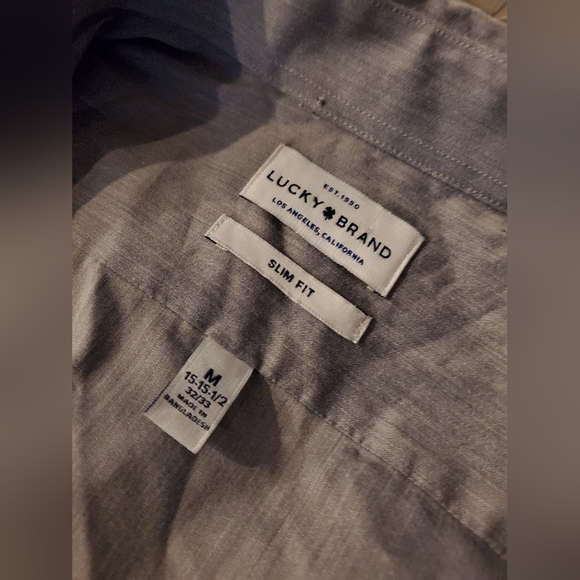 Lucky Brand Grey Long Sleeve Button Front Dress Shirt Men's Size Medium - Picture 3 of 14